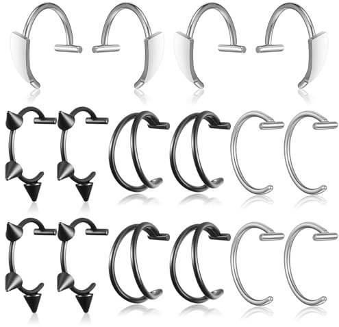 DOPENSPI 16 piercing per labbra finto, 4 stili, anello finto per labbra, in acciaio inox, con clip per denti da vampiro, falsi serpenti, morsi di serpente, anelli per naso, per donne, uomini