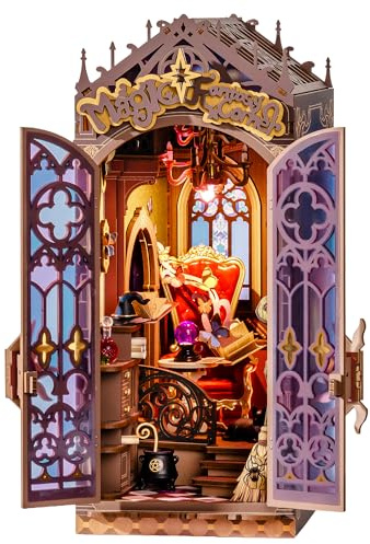 Rolife Book Nook Kit for Adults DIY Miniature Kit with Lights Magic Fantasy Corner Booknook Model Kits for Adults to Build 3D Wooden Puzzle for Desk Library Bookshelf Decoration