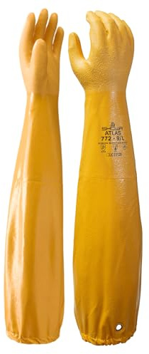 SHOWA Atlas 772 Double Nitrile Coated Full-Arm Chemical Resistant Safety Glove with Cotton/Poly Liner, 20 Mil Thick, 26 Length, Large (12 Pair)