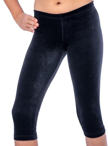 ff FISCHER Yoga Hose Mädchen Caprihose Samt glatt Gymnastik Turn Sport Capri Hose in glattem Samt Fitnesshose 7712, Größe: 140, Farbe: Schwarz