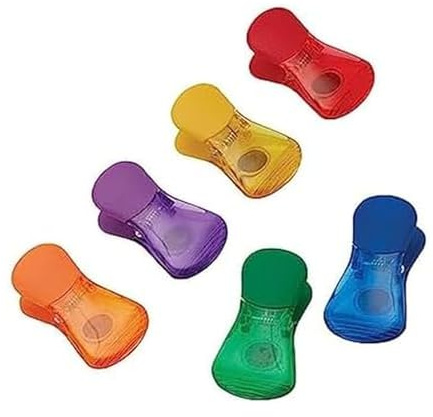 Farberware Heavy Duty 6-Piece Wide Bag Clip Set, Assorted Color Magnetic Food Sealing Clips for Chips, Snacks, Storage, and Kitchen Organization