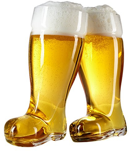 MyGift Das Boot Glasses Set of 2, Beer Glasses Giant 2 Liter, Oversized German Style Stein for Oktoberfest, Themed Parties, & Holiday Décor