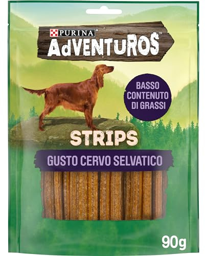 PURINA ADVENTUROS Snack per Cani Adulti Strips con Cervo 6 Confezioni da 90g