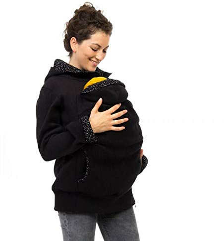 Viva la Mama Schwangerschaftsmode Umstandsjacke Tragepullover warm Jacke für Tragetuch Tragepulli - AHOI schwarz, kleine Punkte - M