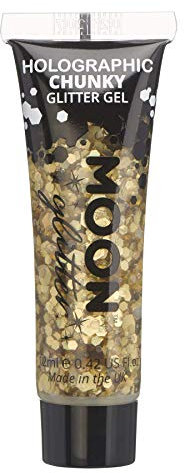 Holographic Chunky Face & Body Glitter Gel by Moon Glitter - Gold - Cosmetic Festival Glitter Face Paint for Face, Body, Hair, Nails - 12ml