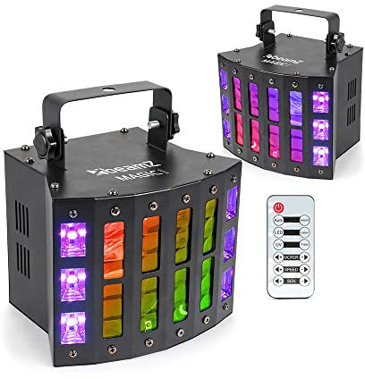 BeamZ Magic1 Derby Disco Lights Pair with UV Strobe – 2-in-1 DJ Effect Lighting System, 7-Channel DMX Control, Remote & Sound Activation for Parties, Events & Mobile DJs (2 Lights)
