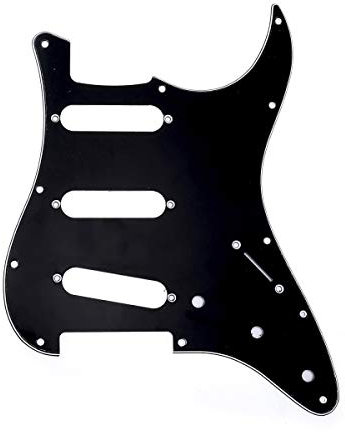 Musiclily Pro 11 Löcher 72 or 64 Strat SSS Strat Pickguard Gitarren Schlagbrett für MIJ Japan Stratocaster,3 lagig Schwarz