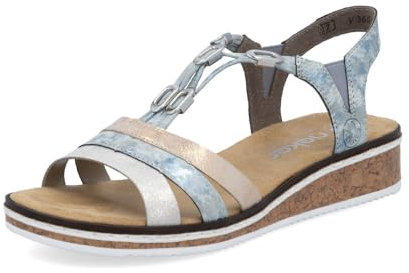 Rieker Damen Pantoletten V36G4, Frauen Slipper,Schlupfschuhe,schluepfschuhe,Slides,Slip-ons,Backless Slipper,Mules,blau Kombi (40),36 EU / 3.5 UK