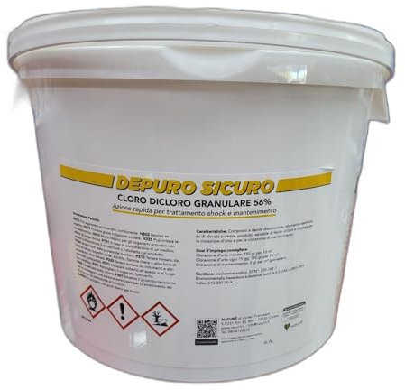 Naturii Depuro Sicuro kg 5 Dicloro 56% Cloro Granulare Shock Rapida dissoluzione Trattamento Mantenimento Pulizia, igiene, Manutenzione Acqua Piscina, Spa, Idromassaggio