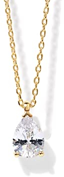 PAVOI 14K Gold Plated 925 Sterling Silver Post Faux Diamond Pear Solitaire Pendant Halo Necklace in Yellow Gold