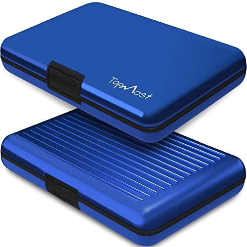 TopMost Aluminum Wallet, Card Case Wallet, Metal RFID Credit Card Holder for Men & Women, 6 Cotton Slots for 10-12 Cards And Bills, Rfd Protective (Blue)