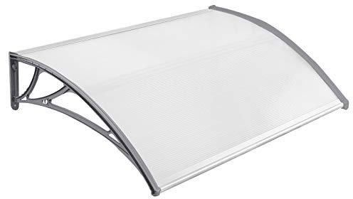 NAIZY 150 x 100cm Auvent pour Porte d'entrée Marquise Porte Exterieur de Toit Auvent en Arc de Hangar en Polycarbonateet Cadre en Aluminium pour Maison de Fenêtre de Balcon de Garage - Gris