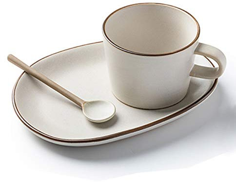 Kaffemugg Retro Rub Färgbehandling Porslin Cappuccinokopp och långfat Lattekopp Utsökt frukostkopp (B)