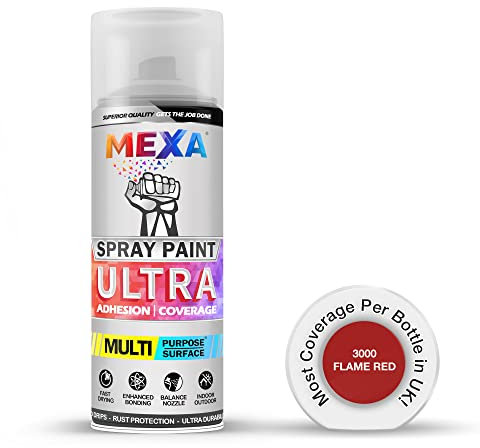 mexa Spray Paint Flame Red Perfect for Radiator, Plastic, Fabric, Metal, Bike, Marking 400ml RAL 3000