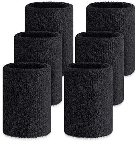 Wettarn 6 Pcs 4 Inch Cotton Elastic Wrist Bands for Sports, Gymnastics, Tennis, Football, Hiking, Cycling, Running (Black, about 4 x 3.15 inches, 10 x 8 cm)
