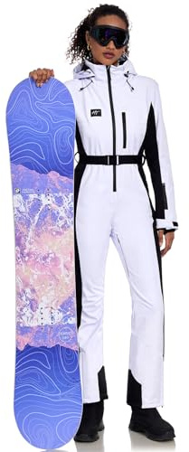 YEEFINE Women's Ski Suit One Piece Jumpsuits Snowsuits Waterproof Snowboard Suit Winter Outdoor Ski Jacket and Pants Jumpsuits(White, M)