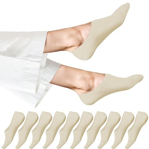 EKSHER 10 paia di calzini per sneaker, invisibili, da uomo, in cotone, antiscivolo, mezze calze estive, 10 x beige, 43-46