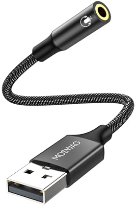 MOSWAG Adaptador de Audio con Tarjeta de Sonido Externa USB-A a convertidor estéreo Auxiliar de 3,5 mm Compatible con Auriculares, PC, computadora portátil, Linux, Escritorio, PS4