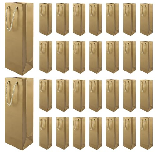 VIDETOL 30 Stück Flaschentüten Geschenktüten für Wein, Kraftpapier Weinflaschenbeutel mit Griff, Wein Champagner Geschenktasche für Weihnachten, Geburtstag, Valentinstag