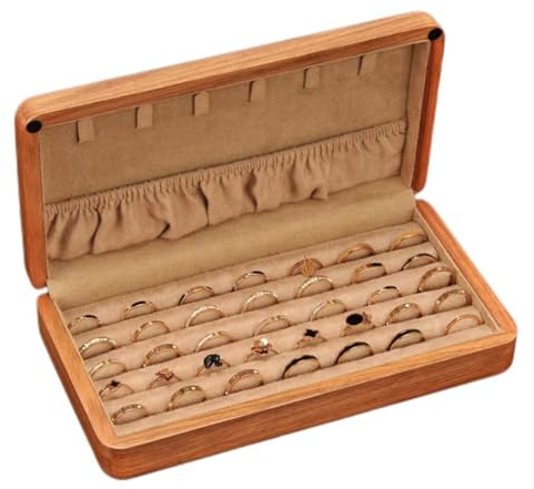 Bescott Solid Wood Rings Cufflink Earrings Box Jewelry For Travel Organizer Storage For Multiple Rings Wooden Case Holders For Women Men Gift