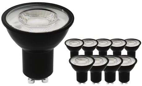 Ledvion - 10X Spot LED GU10 Regulable Negro, 3W, 2700K, 345 Lúmenes, SMD LED Chips, Vidrio Completo, Bajo Consumo