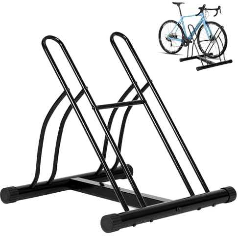 WOLTU Soporte para Bicicletas, Aparcameinto para 2 Bicicletas en Extereior, Soporte para Neumáticos de Máx. 60 mm, Metálico, para Patio, Garaje y Jardín, Negro
