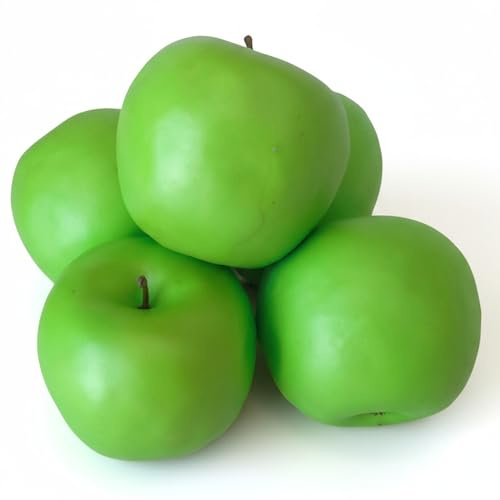 Konstgjort dekorativt äpple – verklighetstrogen plasthöst, plastfrukt, plast, frukt för dekoration, skyltfönster, hushåll, kök, fest, hotell (äpple – grön, 5 stycken (20–40 gram/st))