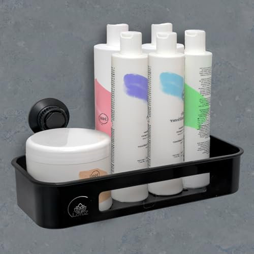 Lotuz Porta Sapone per Doccia Resistente e Antiruggine, Portaoggetti Senza Foratura, Porta Shampoo Doccia da Appendere con Ventose Potenti, Mensola Doccia Senza Foratura Capiente e Versatile Nera
