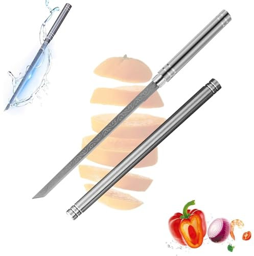 GmwyCzV Coltello da Frutta Portatile Multiuso, Mini Coltello a Bastoncino in Acciaio Inox, Coltello per Frutta e Verdura con Fodero, Utensili Da Cucina Portatili per Campeggio, Picnic, Outdoor