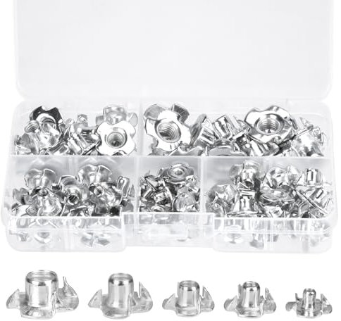 Tunejoy Einschlagmuttern Vierzackige Einpressmuttern Verzinkt Vier-prong Nüsse für Holzbearbeitung Möbel Handwerker M8 M6 M5 M3 M4 90 PCS