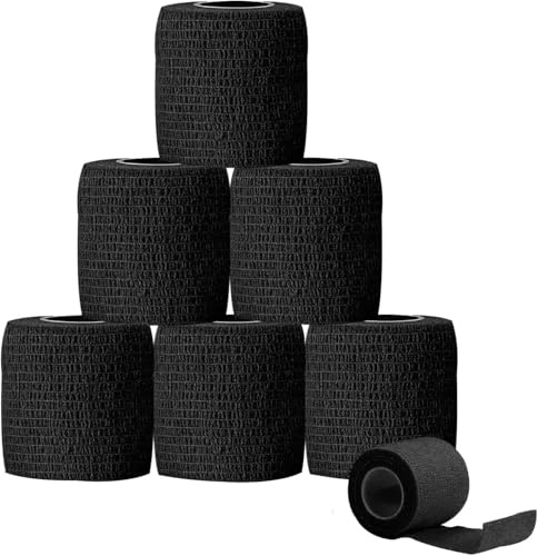 HTRTRR 6 Rolls Self-Adhesive Bandage Wrap 4.5M x 5CM – Elastic Cohesive Compression Tape for Sports, Gym, Wrist, Ankle, Knee, First Aid – Tearable, Breathable, Latex-Free – No Clips – Black