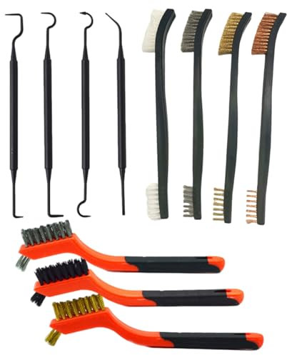 WPNCYK 11 Pcs Brass Wire Brush Set, Small Wire Brush, Cleaning Welding Slag And Rust, Stainless Steel, Brass, Phosphorus, Nylon Brushes, Plastic Brush Hooks