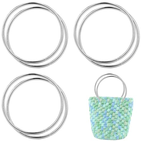 6 unids asas bolso metal reemplazo de las manijas de la bolsa 3 estilos asas metal para la creación de bolsos de cuero bolso tote, marco bolso hecho a mano ganchillo artesanales bricolaje (Silver)