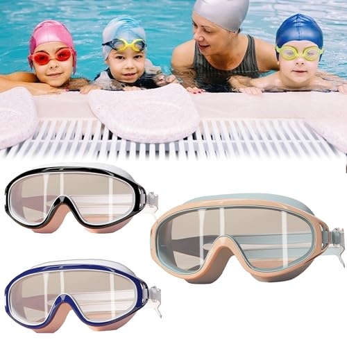 CINY 3 PCS Lunettes de natation pour enfants, sans fuite, double miroir extensible avec design antidérapant, lunettes de natation à large vision pour les enfants et les adolescents de 4 à 16 ans