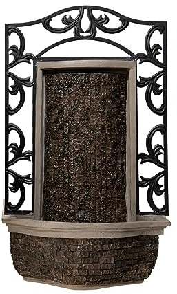 XBrand 30.31 H Stone/Black Polyresin and Metal Indoor Outdoor Wall Mounted Waterfall Fountain with Pump