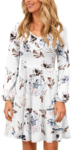 PLOKNRD Vestido de Cuello V Manga Larga de Mujer con Bolsillo Elegante Vestidos en Capas Falda Corta Casual de Otoño e Invierno