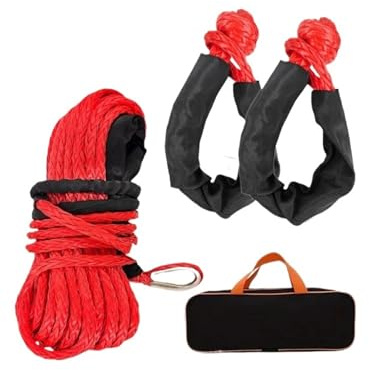 IRGVJIFR Fune di Traino Corda Sintetica for verricello 30 m x 16 mm, 47500 libbre, + 2 Grilli Morbidi + 1 Borsa portaoggetti, Accessori for Auto e Esterni