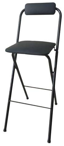 Sgabello Pieghevole Portatile con Schienale Poggiapiedi, Sgabelli Alto Da Bar con Sedile Imbottito, Sedia Da Bar per Cucina Adulti(Zwart,60cm/24in)