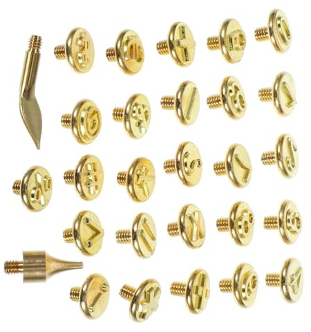 Sewroro Set 2 Punte per Pirografia Alfabeto in Ottone per Incisione Legno, Pelle e Carta, Kit per Pirografia con Lettere Fai da Te, Strumento Portatile per Creazioni Artistiche e Bricolage