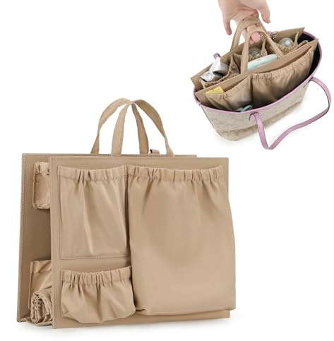 Lmbabter Removable Organizer Insert with Insulated Pocket,Updated Diaper Bag with 11 Total Pockets&Changing Pad, Handbag Tote Bag for Women Mommy Nurse (Brown)
