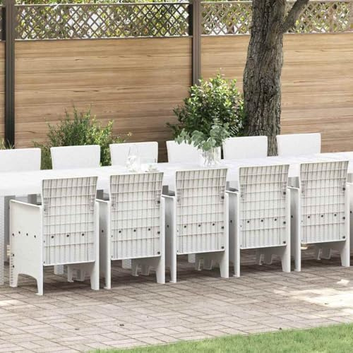 QUAHEAS Modern Garden Dining Set, 17-Piece White PP Poly Rattan Outdoor Furniture with Cushions, Spacious Patio Seating for Large Groups