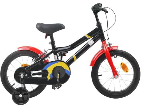 Teenpull Barncykel, 40 cm, svart, röd med stålram och stänkskärm för 4–6 år, Singlespeed stadscykel med klocka, reflektorer, stativ, broms, perfekt för fritid och utomhuskörning