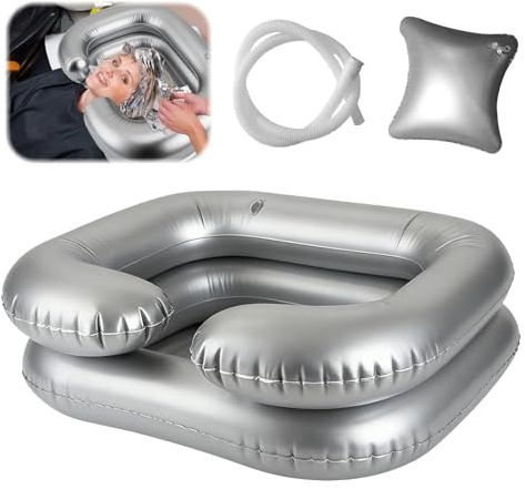 Lavabo à Cheveux Gonflable, bac a shampoing domicile avec tuyau de drainage de 1m, lavabo mobile gonflable et portable pour personnes alitées, femmes enceintes blessées, patientes postopératoires