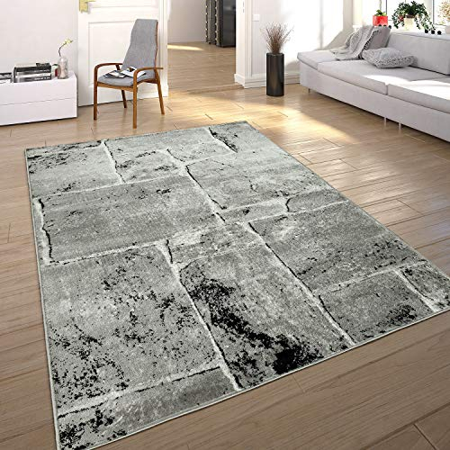 Paco Home Designer Teppich Modern Trendig Meliert Steinoptik Mauer Muster Wohnzimmer Grau, Grösse:120x170 cm