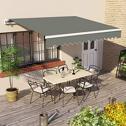 Greenbay 2 m x 1.5m DIY Patio Retractable Manual Awning Garden Sun Shade Canopy Grey with Fittings and Crank Handle