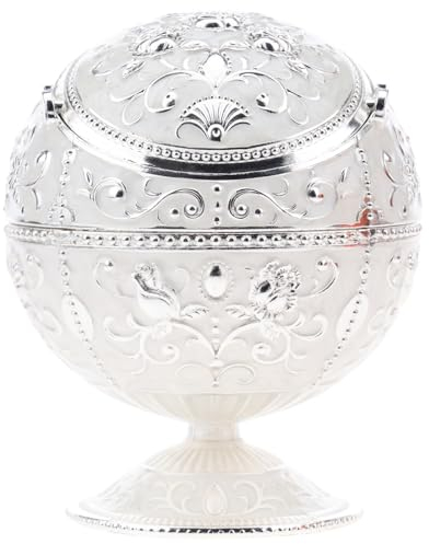 Kepfire Vintage Aschenbecher Metall mit Deckel Winddicht Silber Glas Globe Tragbare Indoor Outdoor Verwendung für Hotel Wohnzimmer Büro, Dekorative Kunstwerke Geschenk