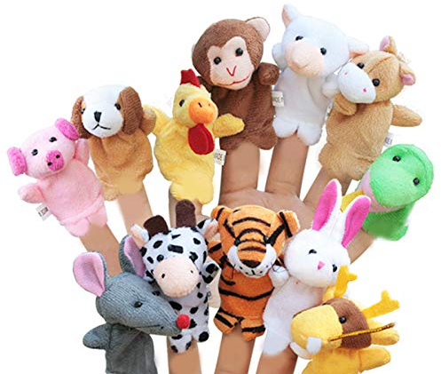 LIMEOW Familie Fingerpuppen Set,Finger Plüschtier,Fingerpuppen Kinder,Fingerpuppen Spielzeug Baby,Fingerpuppen Set,Kleine Tier Fingerpuppe für Geburtstag Kinder Taufe Babyparty（12 insgesamt）