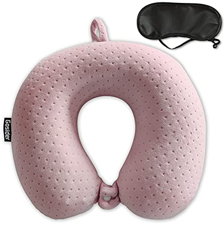 Gosider Cuscino per il collo da viaggio rosa cuscino da viaggio comodo in memory foam cuscino a forma di U supporto per collo e testa cuscino da viaggio portatile per aerei, treni, auto a guida