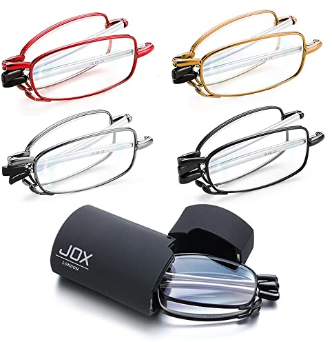 JOX Folding Reading Glasses, With Flip Case, Portable Mini Reading Glasses, Compact pocket reading glasses for Men and Women (Gun Metal, 1.5)