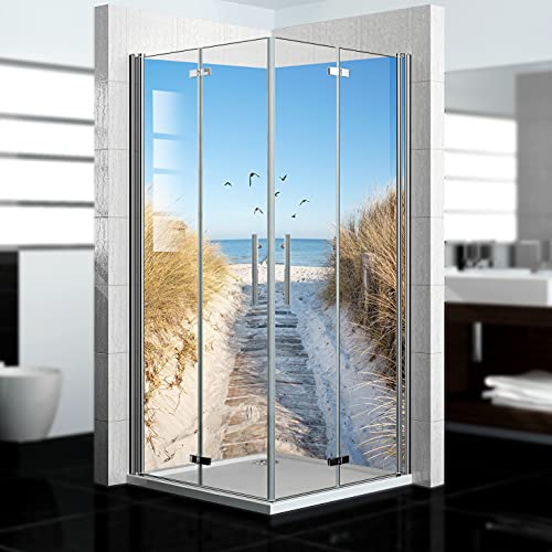 dedeco Eck-Duschrückwand wasserfest Motiv: Nordsee V1, 2 x 100x210 cm, als Badrückwand zum Fliesenersatz, als Dekorwand, Wandverkleidung und Duschplatte aus Aluminium - Made in Germany